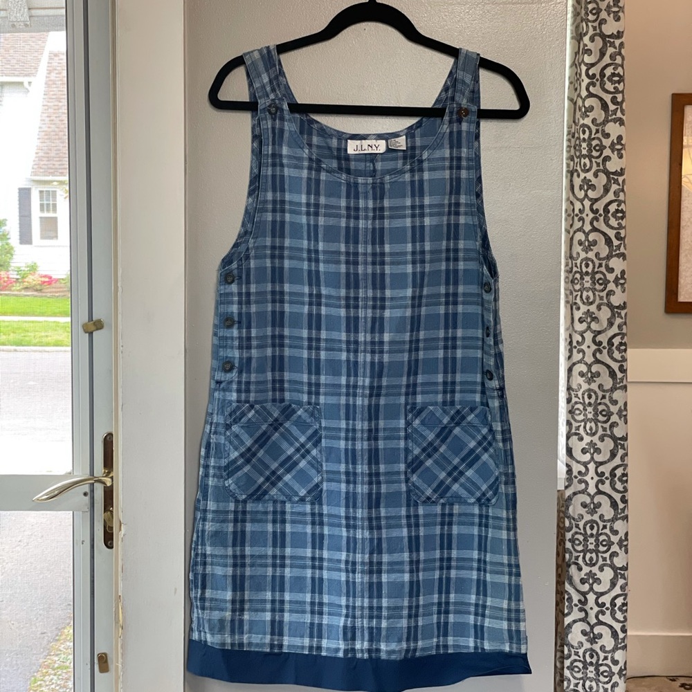 Blue Plaid Sleeveless Shift Dress